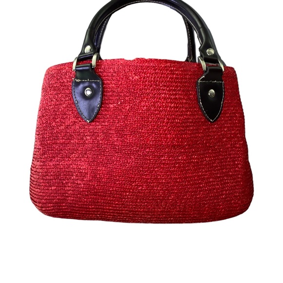 Red wicker, straw handbag 100% wheat straw wicker great size not to big - Picture 1 of 9